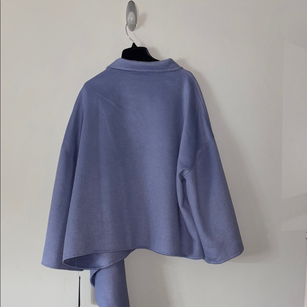 Donna Karen New York Baby Blue Wool Blend Wrap Cape XL - Picture 11 of 11